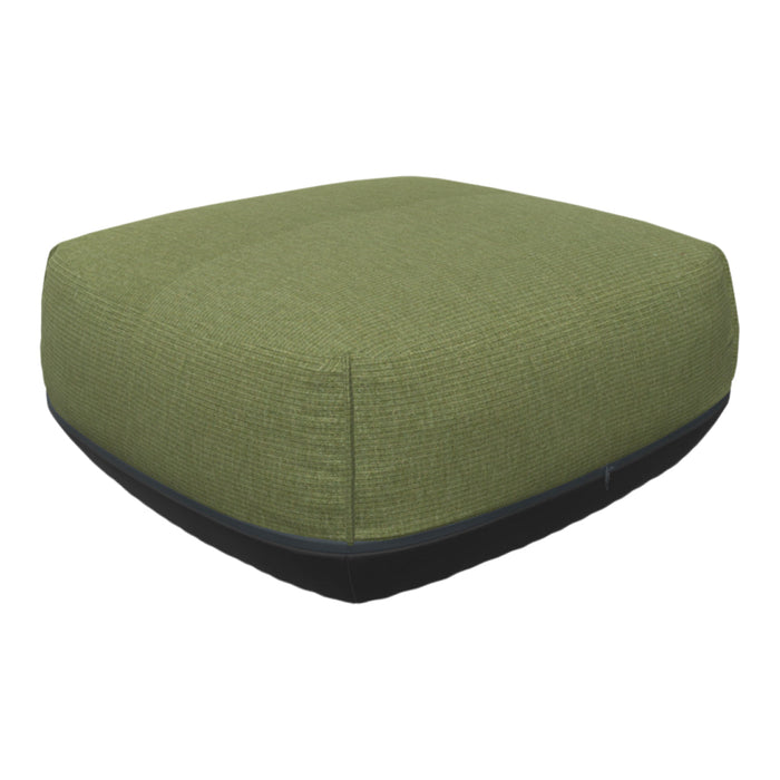 Square green cushion with a textured pattern and a contrasting dark base. Perfect for stylish home decor.