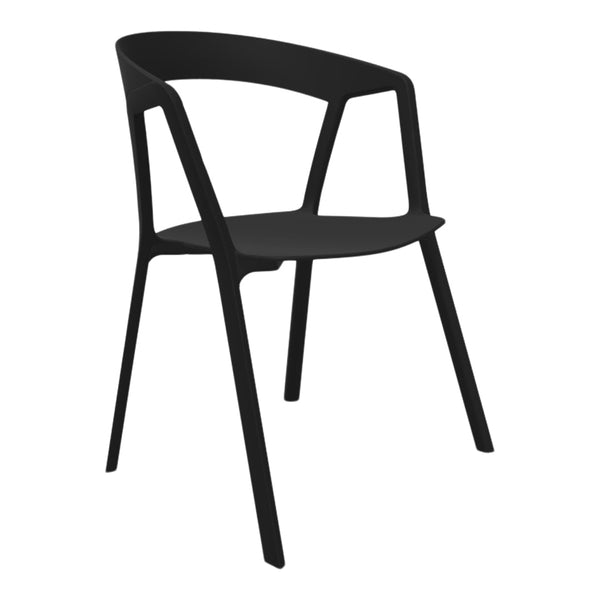 Sleek black chair with minimalist design and smooth, matte finish for modern decor.