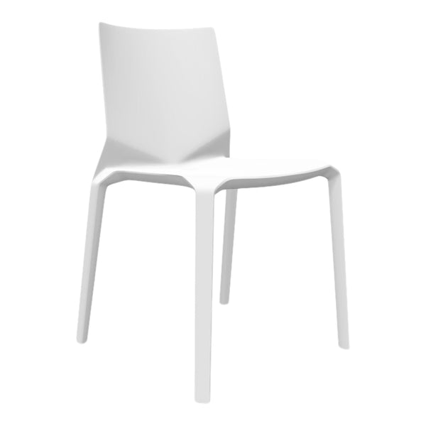 White minimalist chair with a sleek design and smooth finish, ideal for modern decor.