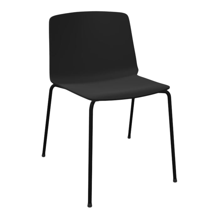 Black minimalist chair with a smooth matte finish and sleek black metal legs. Ideal for modern decor.