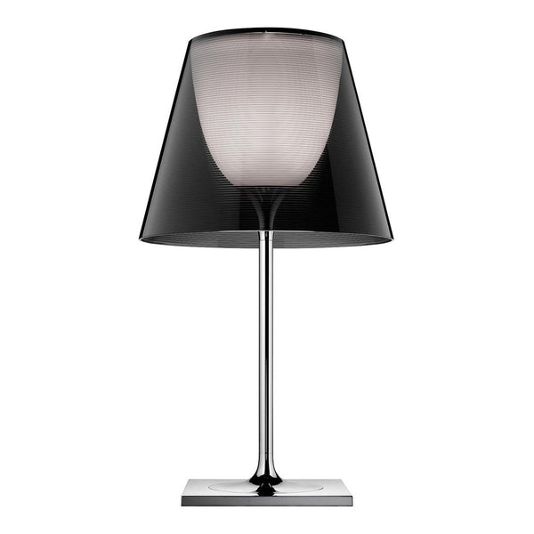 Black and gray lamp with a sleek chrome base and a modern shade design, perfect for stylish interiors.