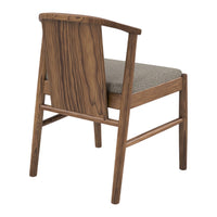 Wooden chair with a rich brown finish and a gray textured cushion for a stylish and modern look.