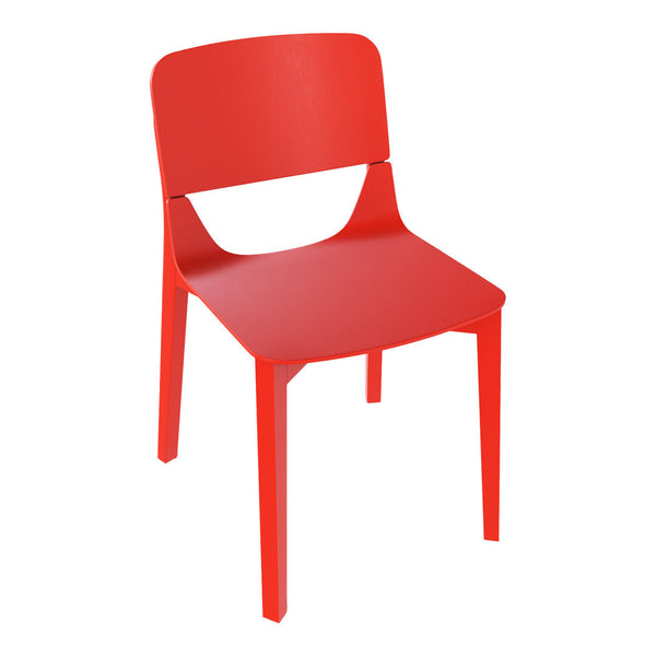 Bright red chair with a sleek, modern design and smooth, solid finish, perfect for adding a pop of color.