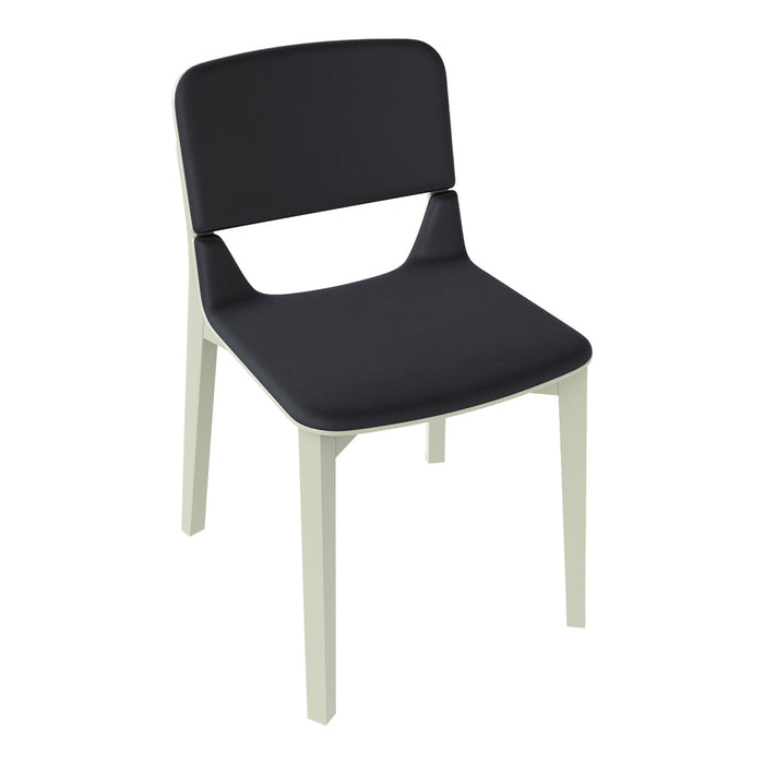 Black chair with a sleek, minimalist design and light-colored legs, perfect for modern decor.