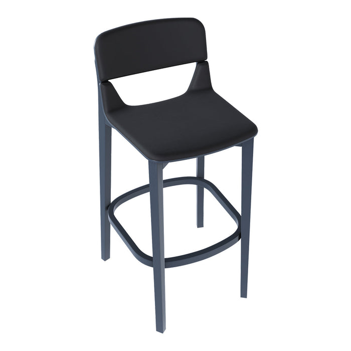 Black and dark blue modern bar stool with a sleek design and minimalistic style, perfect for contemporary spaces.