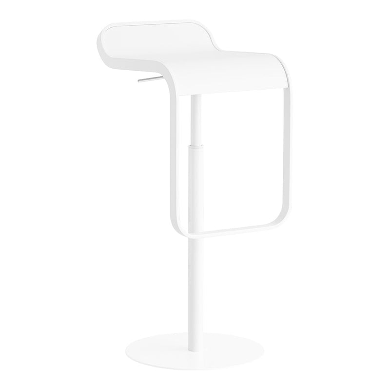 Sleek white bar stool with a minimalist design and smooth finish, perfect for modern interiors.