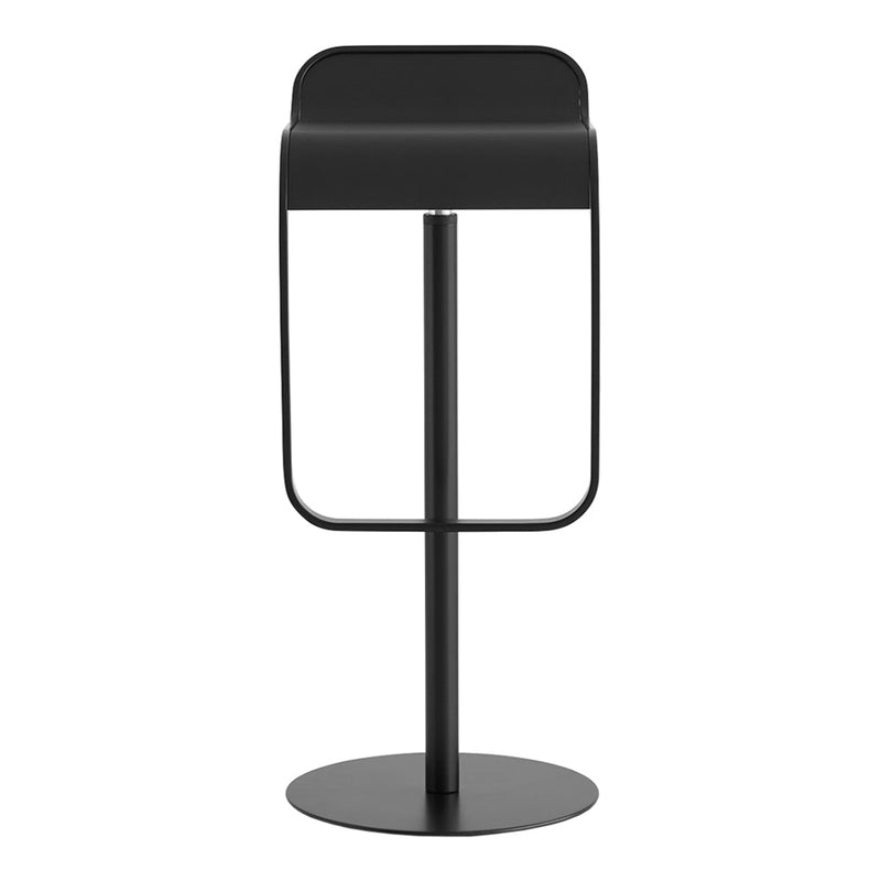 Sleek black bar stool with minimalist design, featuring a smooth matte finish and clean lines. Perfect for modern decor.