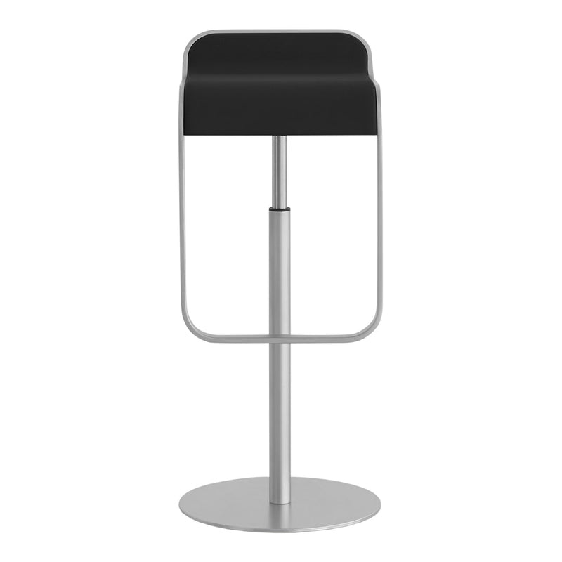 Black and silver contemporary bar stool with a sleek, minimalist design and smooth finish.
