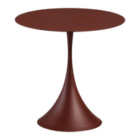 Rust-colored modern side table with a sleek, minimalist design and smooth, round top. Perfect for any decor.