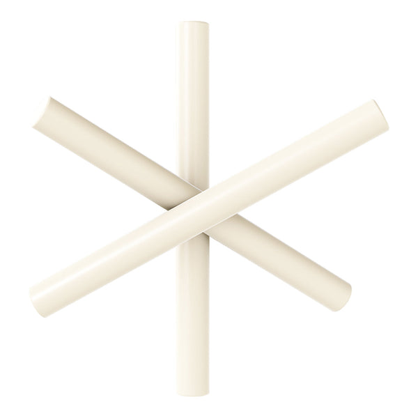 Cream-colored geometric arrangement of four cylindrical shapes, showcasing a modern minimalist design.