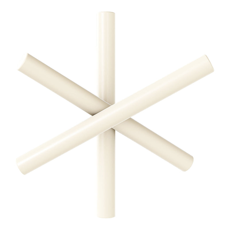 Cream-colored geometric arrangement of four cylindrical shapes, showcasing a modern minimalist design.