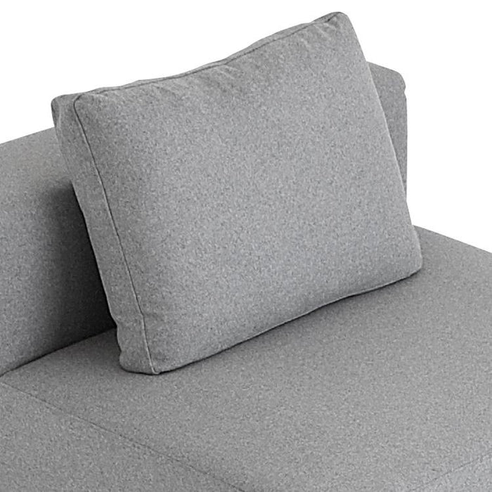 Gray textured upholstery with matching rectangular cushion, perfect for modern living spaces.