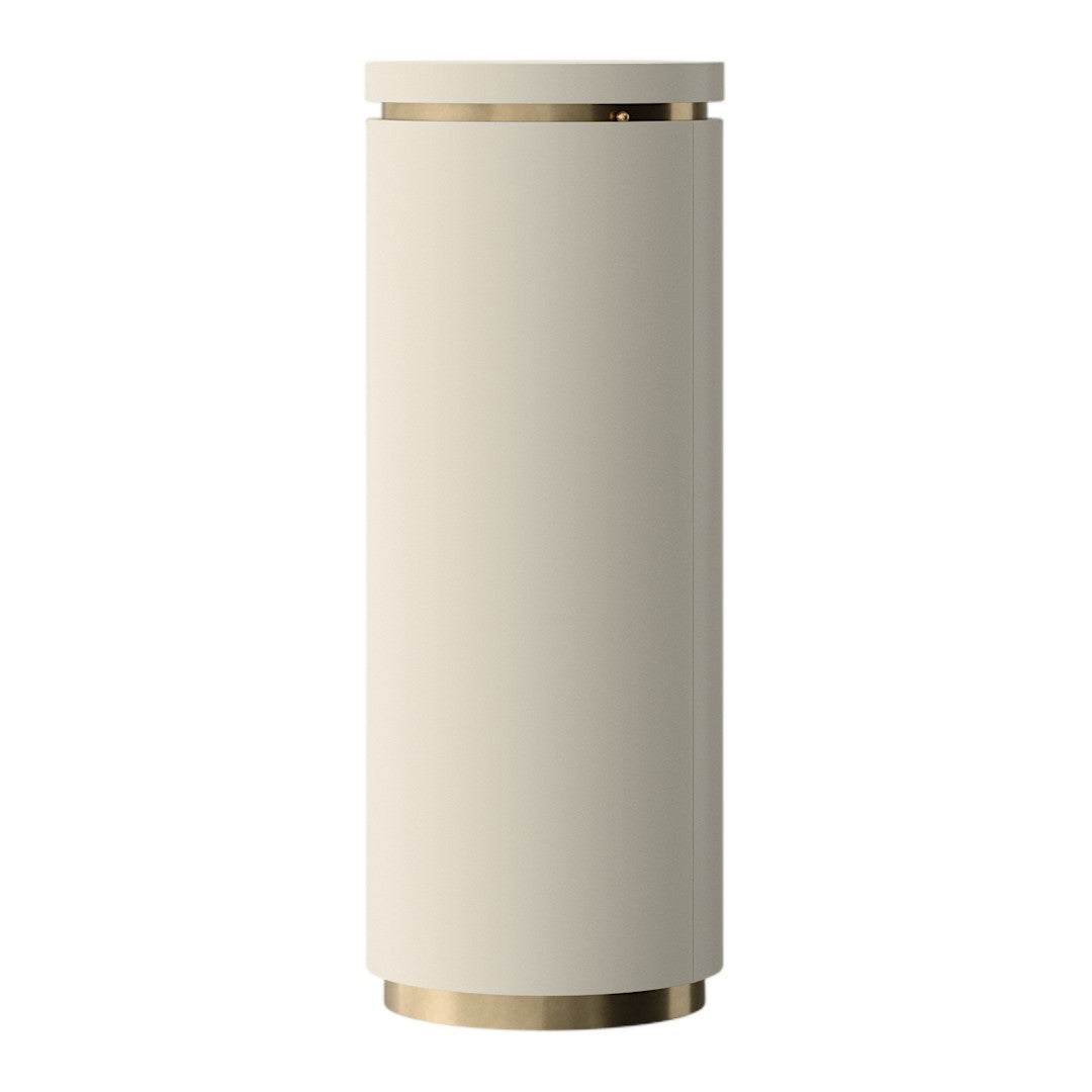 Minimalist cylindrical planter in soft cream with sleek gold accents. Smooth surface, modern design, and elegant finish.