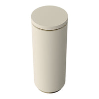 Cream-colored cylindrical container with a smooth finish and a round lid. Minimalist design, no visible patterns.