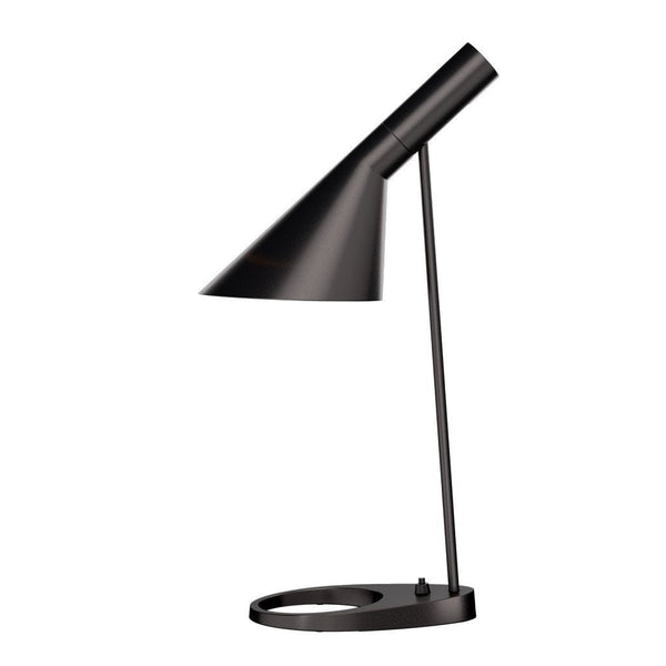 Sleek black desk lamp with a modern conical shade and minimalist design, perfect for any contemporary workspace.