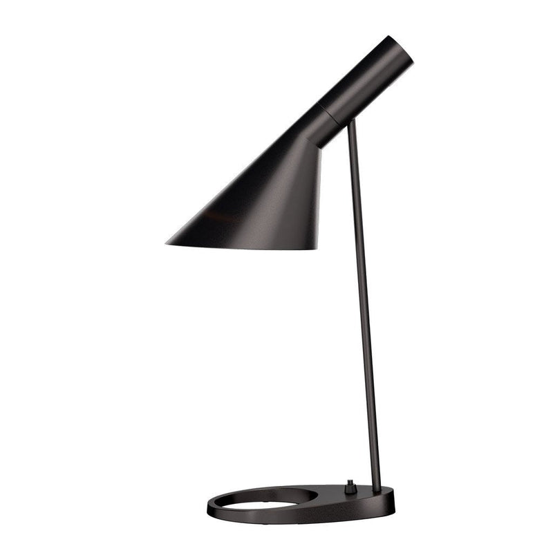 Sleek black desk lamp with a modern conical shade and minimalist design, perfect for any contemporary workspace.