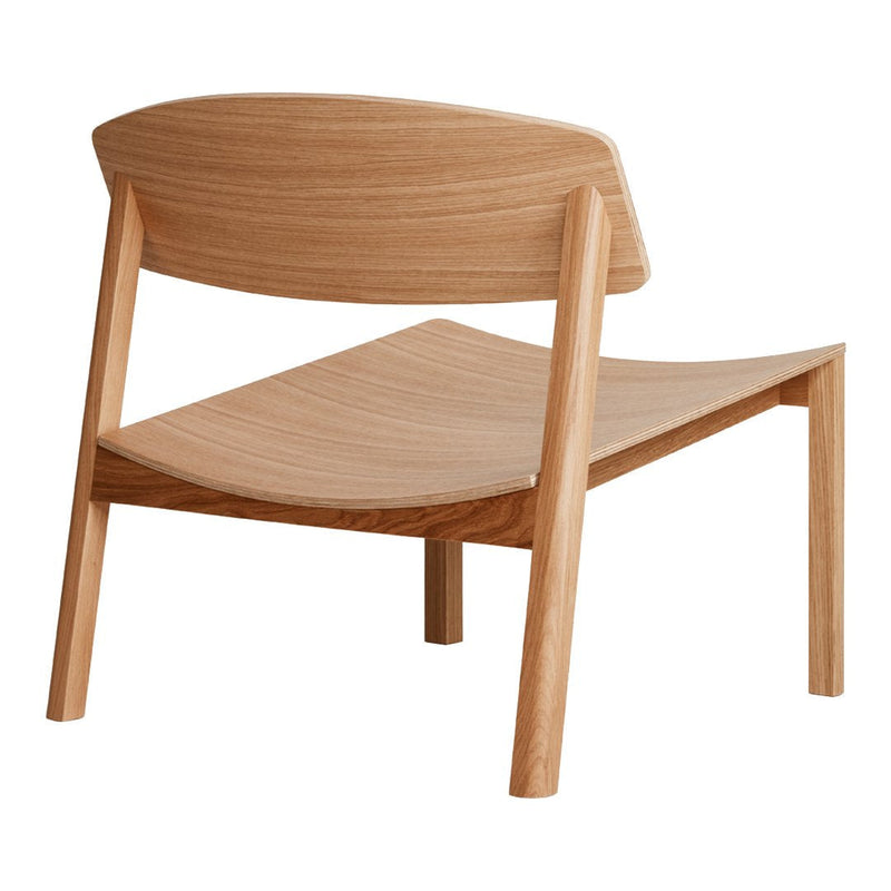 Natural wood chair with light and dark wooden tones, featuring smooth, minimalistic curves and a sleek design.
