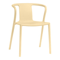 Beige plastic chair with minimalist design and smooth curves, perfect for modern decor.