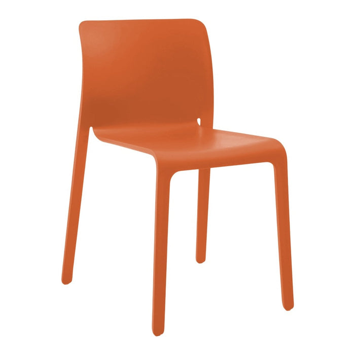 Bright orange stackable chair with a smooth, minimalist design and no visible patterns. Perfect for modern decor.