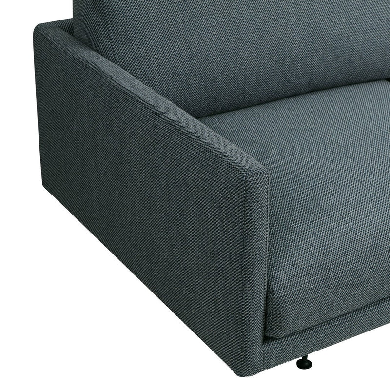 Gray textured fabric sofa with a modern, minimalist design and subtle geometric pattern.