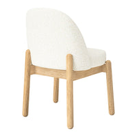 Textured white chair with a curved back and natural wooden legs, offering a minimalist and modern design.