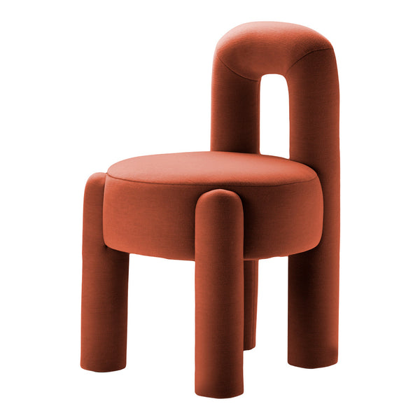 Modern orange chair with smooth, rounded shapes and soft upholstery, adding a pop of color to any space.