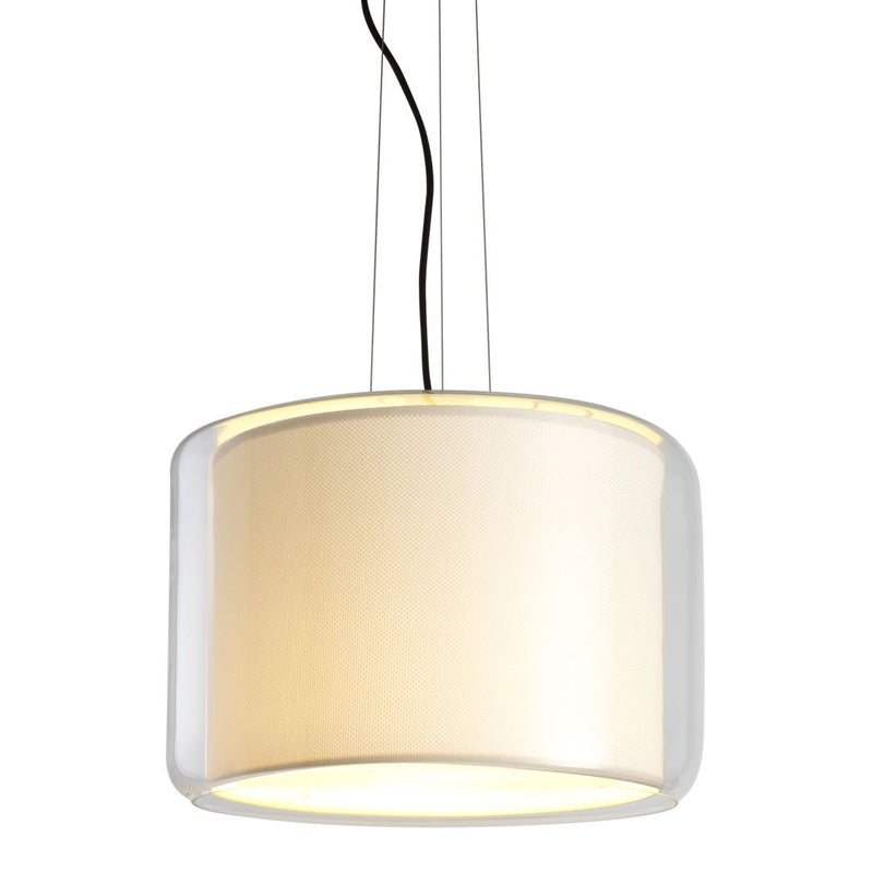 Modern white pendant lamp with a smooth cylindrical shape and a soft, warm glow. Ideal for contemporary decor.