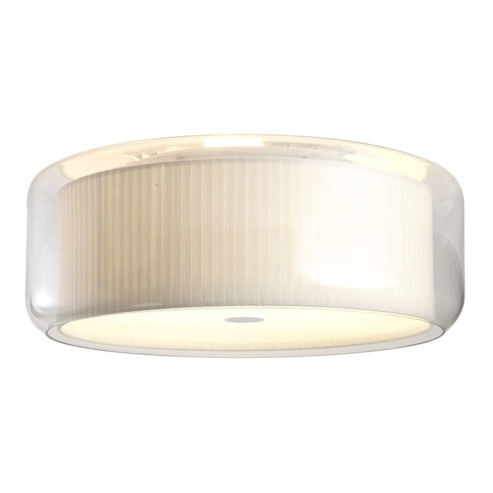 Elegant white flush mount ceiling light with subtle vertical stripes and a glossy finish. Perfect for modern decor.