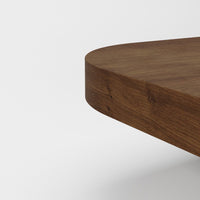 Natural wooden tabletop with rich brown hues and a smooth, rounded edge design.