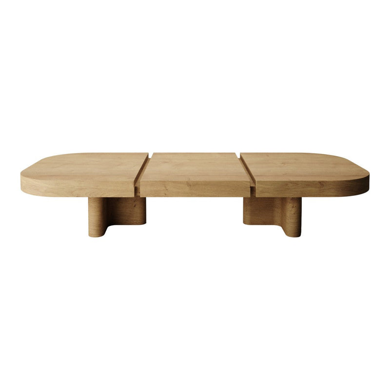 Light natural wood coffee table with a smooth, rounded design and subtle grain patterns. Perfect for modern decor.