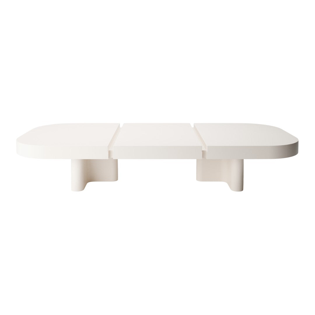 Modern white rectangular coffee table with a sleek, minimalist design and smooth surface. Perfect for contemporary decor.