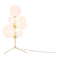 Elegant floor lamp with soft white glass globes and a sleek gold base for a modern touch. Perfect for stylish decor.