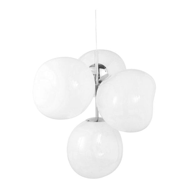 White bubble glass pendant light with a sleek chrome finish, featuring organic shapes and a modern design.