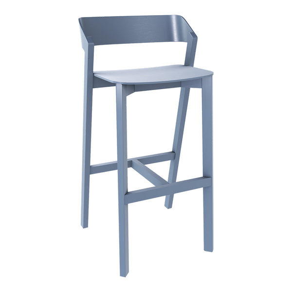 Blue minimalist bar stool with a sleek, solid design and clean lines, perfect for modern decor.