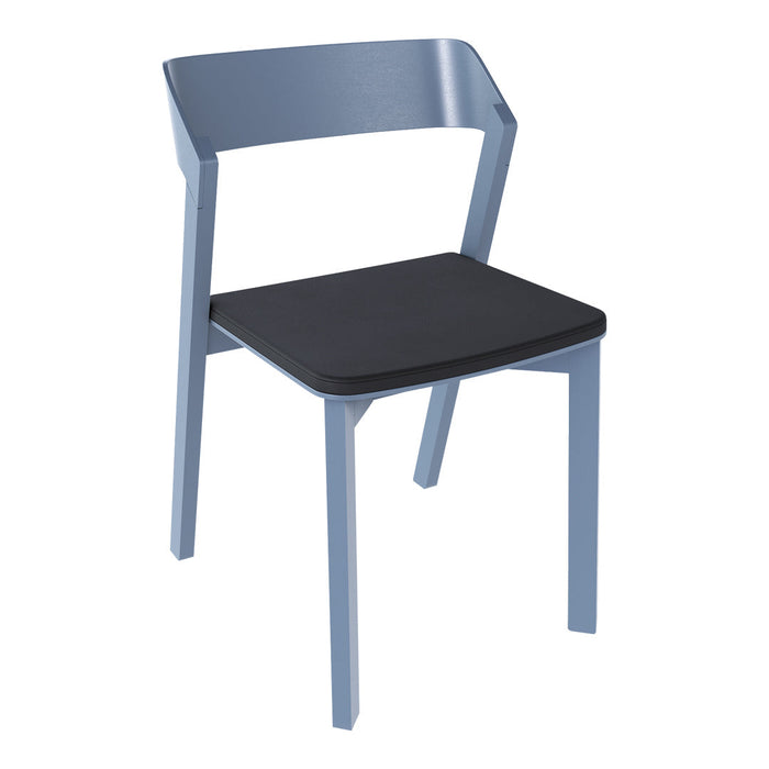 Modern blue chair with a sleek black seat, featuring a minimalist design and clean lines. Perfect for contemporary spaces.