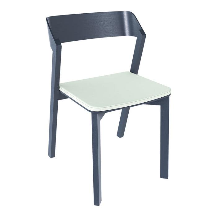 Sleek black wooden chair with a light green seat, featuring a minimalistic design and smooth, modern lines.