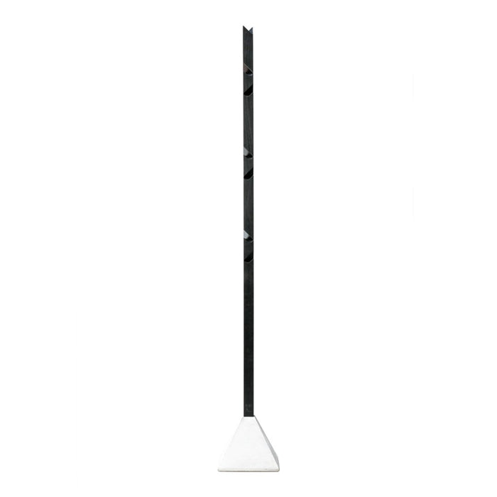 Black vertical pole with a triangular white base, featuring a sleek, modern design.