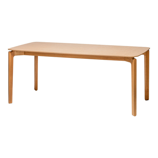 Light oak dining table with smooth, natural wood finish and minimalistic design, perfect for modern decor.