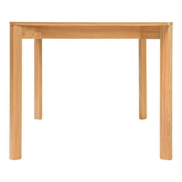 Natural wood grain table in light oak finish, featuring a simple, modern design with smooth edges and straight legs.