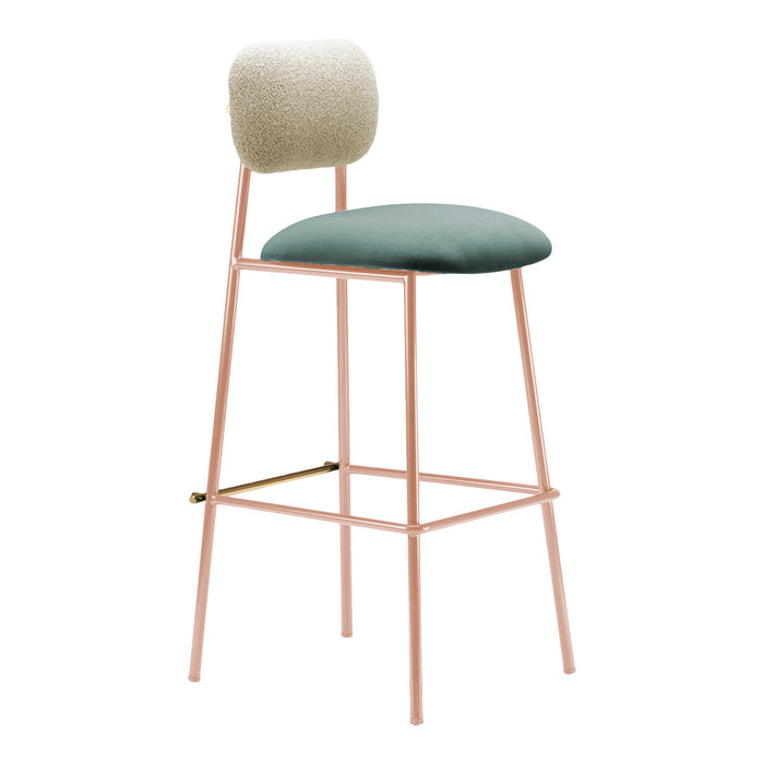 Muted green seat with a textured cream backrest and sleek rose gold frame. Stylish design for modern interiors.