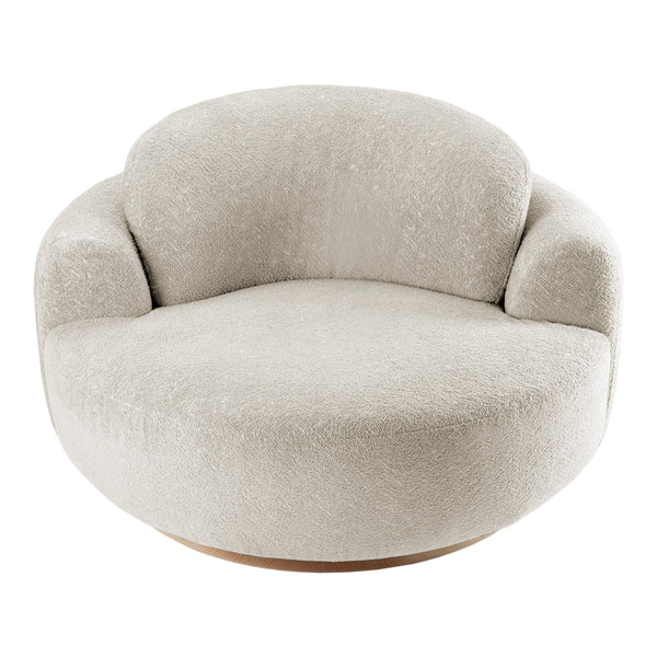 Textured round chair in soft cream color, featuring a cozy, fluffy fabric for added comfort and style.