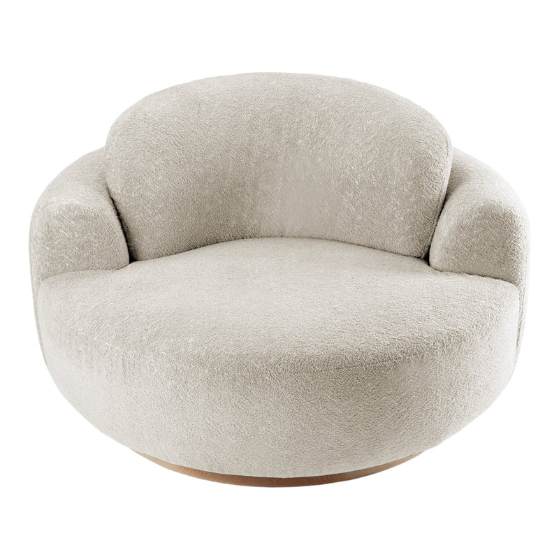 Textured round chair in soft cream color, featuring a cozy, fluffy fabric for added comfort and style.