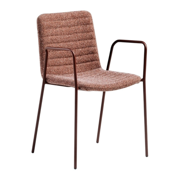 Brown textured chair with a ribbed pattern and sleek metal legs. Perfect for modern living spaces.