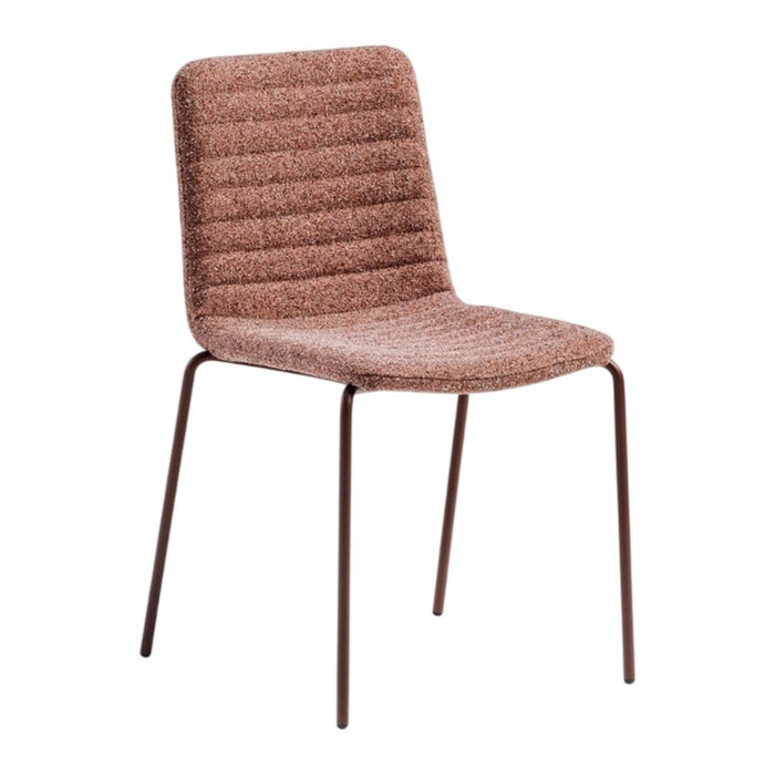 Brown textured chair with ribbed pattern and sleek metal legs. Ideal for modern decor.