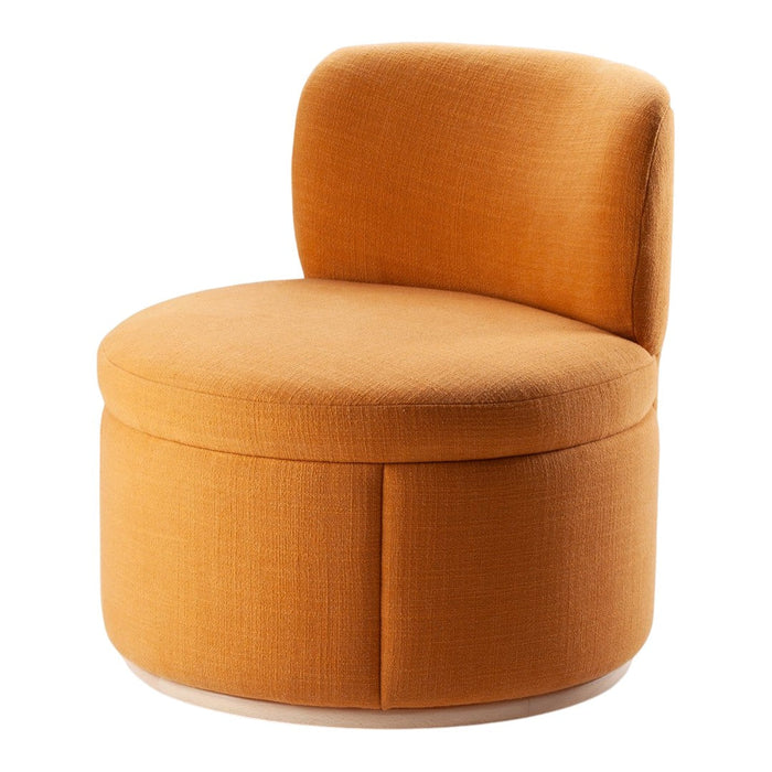 Round orange upholstered chair with a smooth texture and minimalistic design, perfect for modern decor.