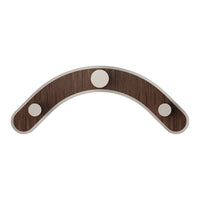 Curved wood design in dark brown with three white circular accents, offering a modern and stylish look.