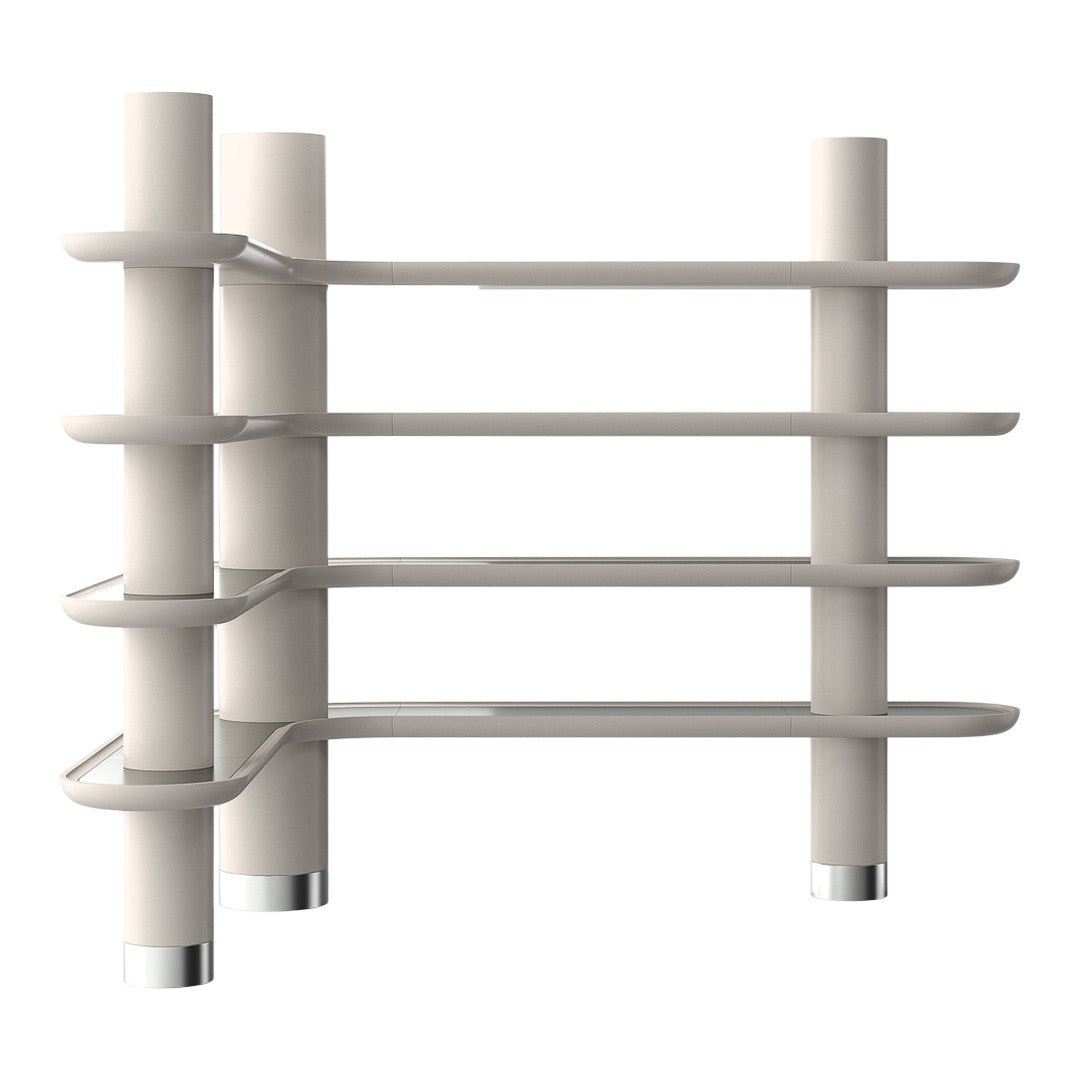 Modern shelving unit in soft beige with sleek, smooth lines and minimalist design. Perfect for stylish storage solutions.