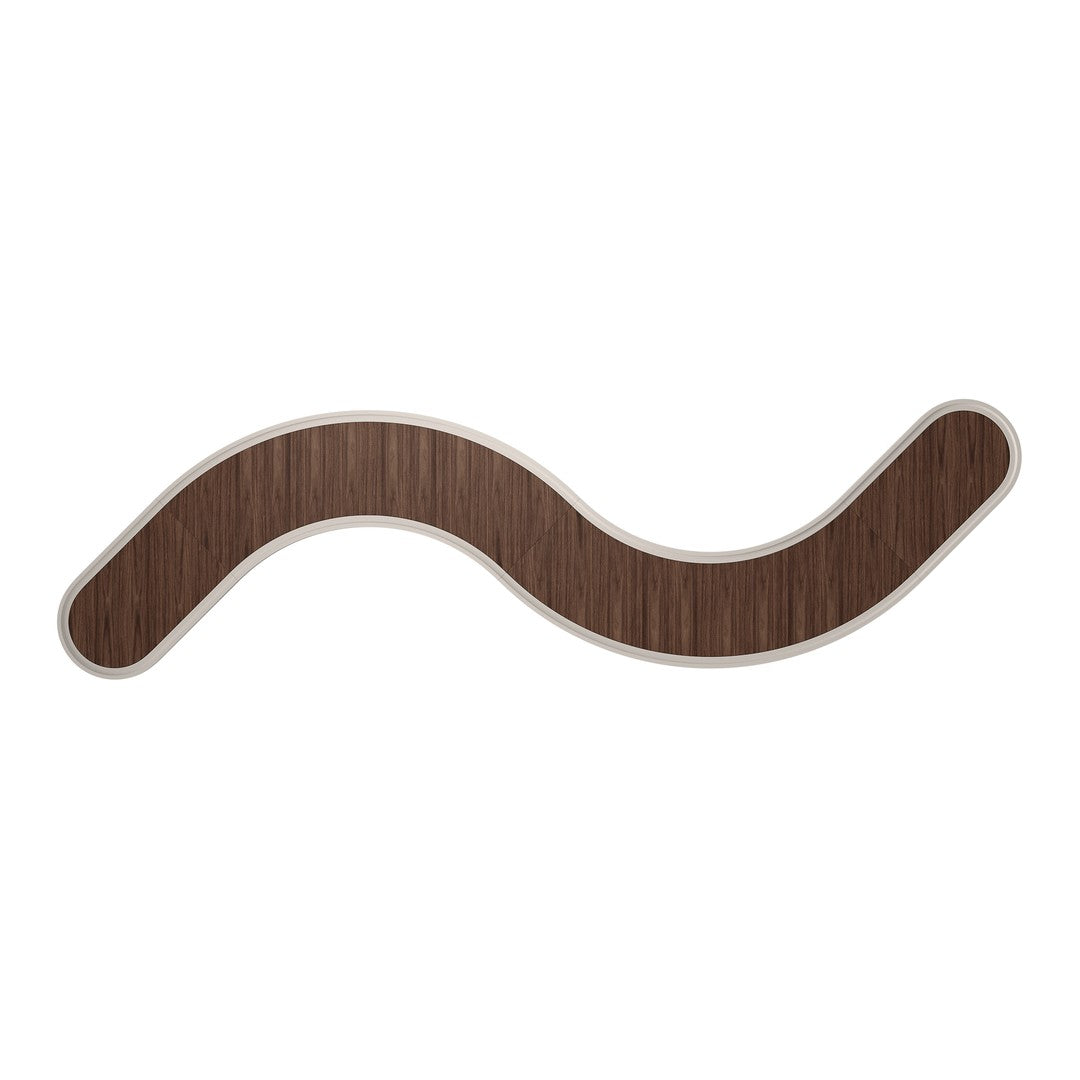 Curved brown wooden design with subtle grain pattern, featuring smooth edges and a light border. Perfect for stylish decor.