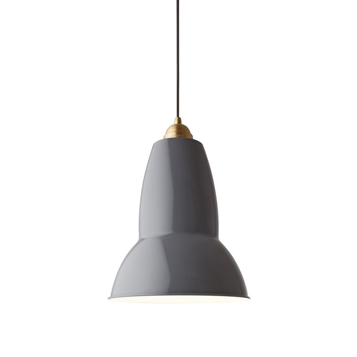 Gray pendant lamp with a sleek, modern silhouette and a gold accent for a stylish touch.