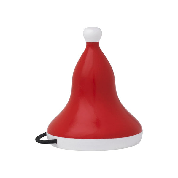 Red bell-shaped lamp with a glossy finish and a white base, featuring a white top knob.